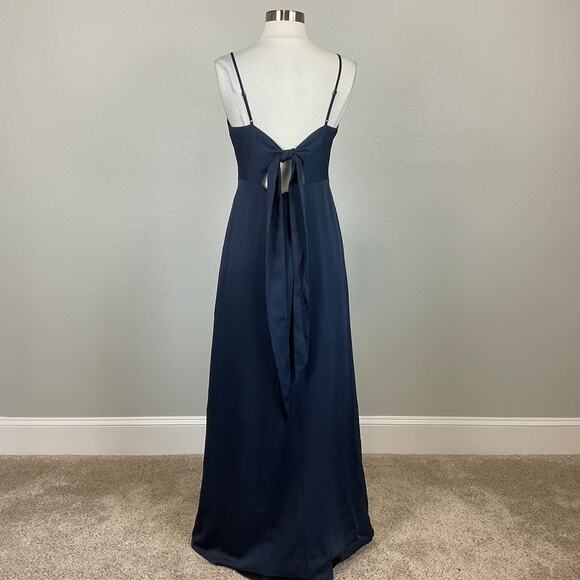 AQUA Satin Cut Out Back Evening Gown Blue Size 6 Sleeveless Thigh Slit Formal - Picture 2 of 12